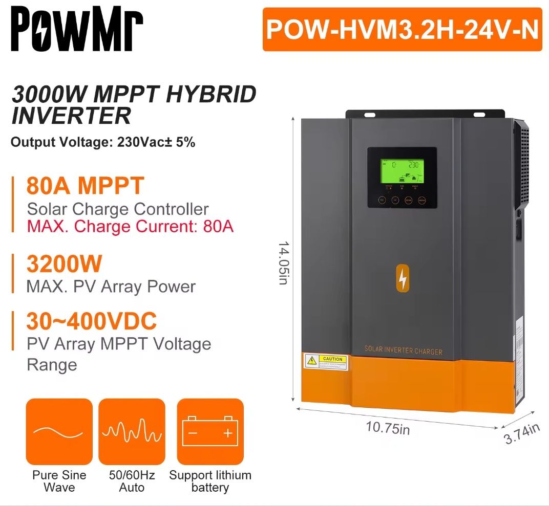 Гибридный инвертор 3200 w чистый синус новый!
