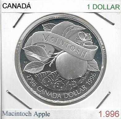 Canadá - -- 1 Dollar - 1996 -  - Maçã da Macintosh  - - Moeda de Prata