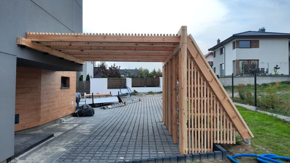 Nowoczesne pergole zabudowa tarasów wiata ażurowa pergola lamelowa