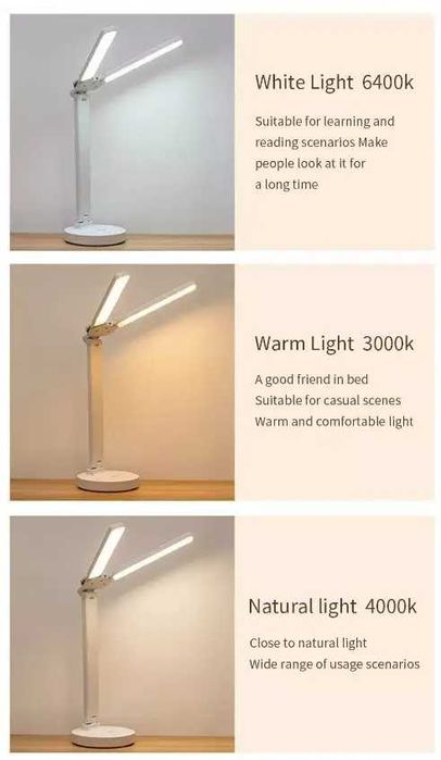 Настільна LED-лампа з батареєю 3000 mAh та micro-USB зарядкою