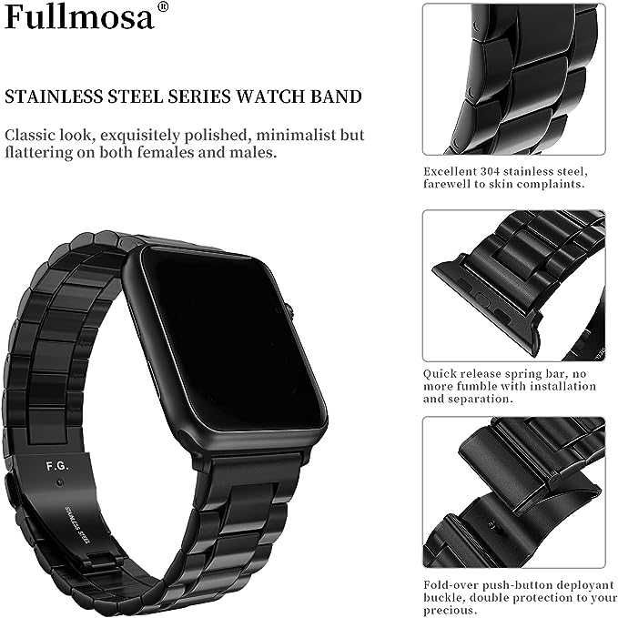 Bransoleta metalowy do zegarka Apple Watch 8/7/SE/6/5/4/3/2/1 czarna