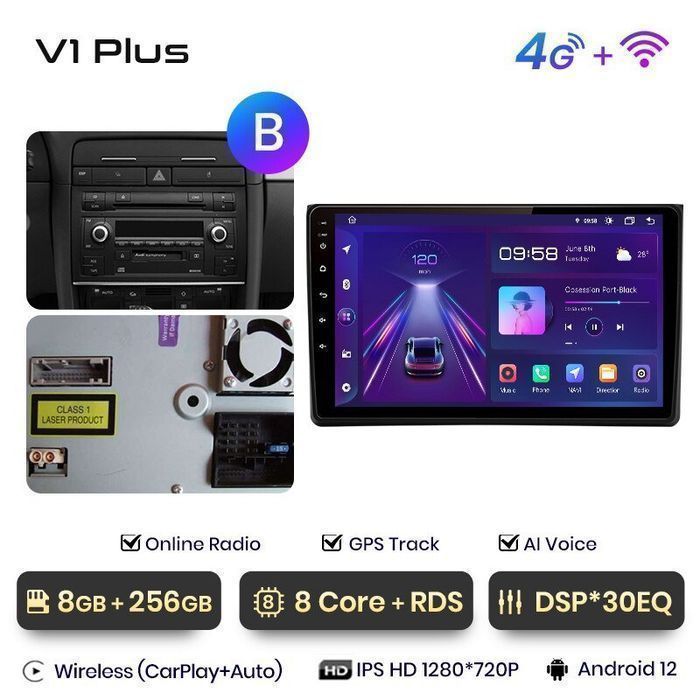 Radio nawigacja Audi A4 B6 B7 2000 - 2009 Carplay Android 8GB 256GB