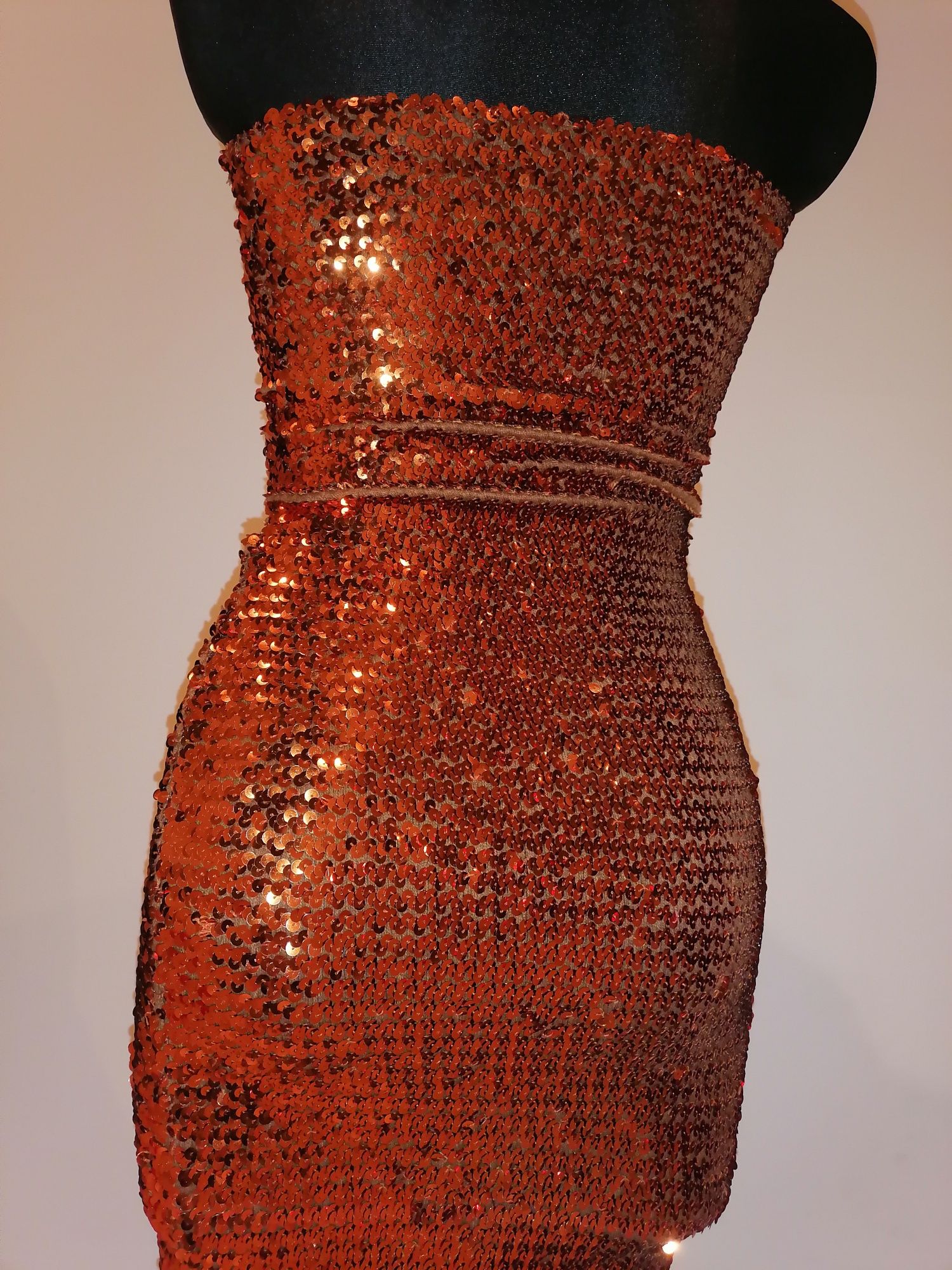 Suknia sukienka S M  L złota łuski elastycza