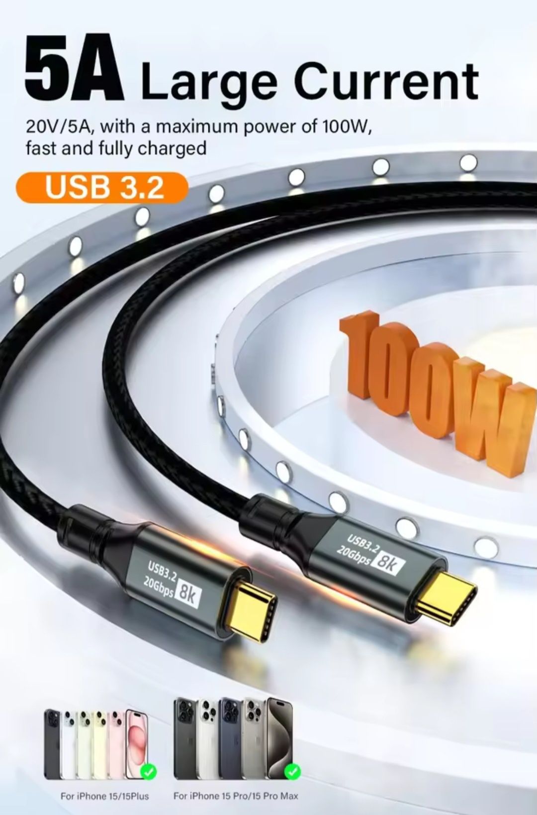Thunderbolt 3 USB C 3.2 PD 100W 20Gb 8K 60Hz  3metry - najtaniej!