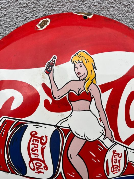 Vintage szyld emaliowany Pepsi Cola emalia tablica reklama USA