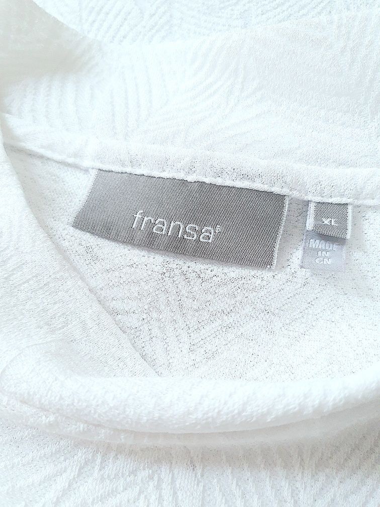 Biała bluzka ze stójką, wzór liście ,Fransa, r.2 XL