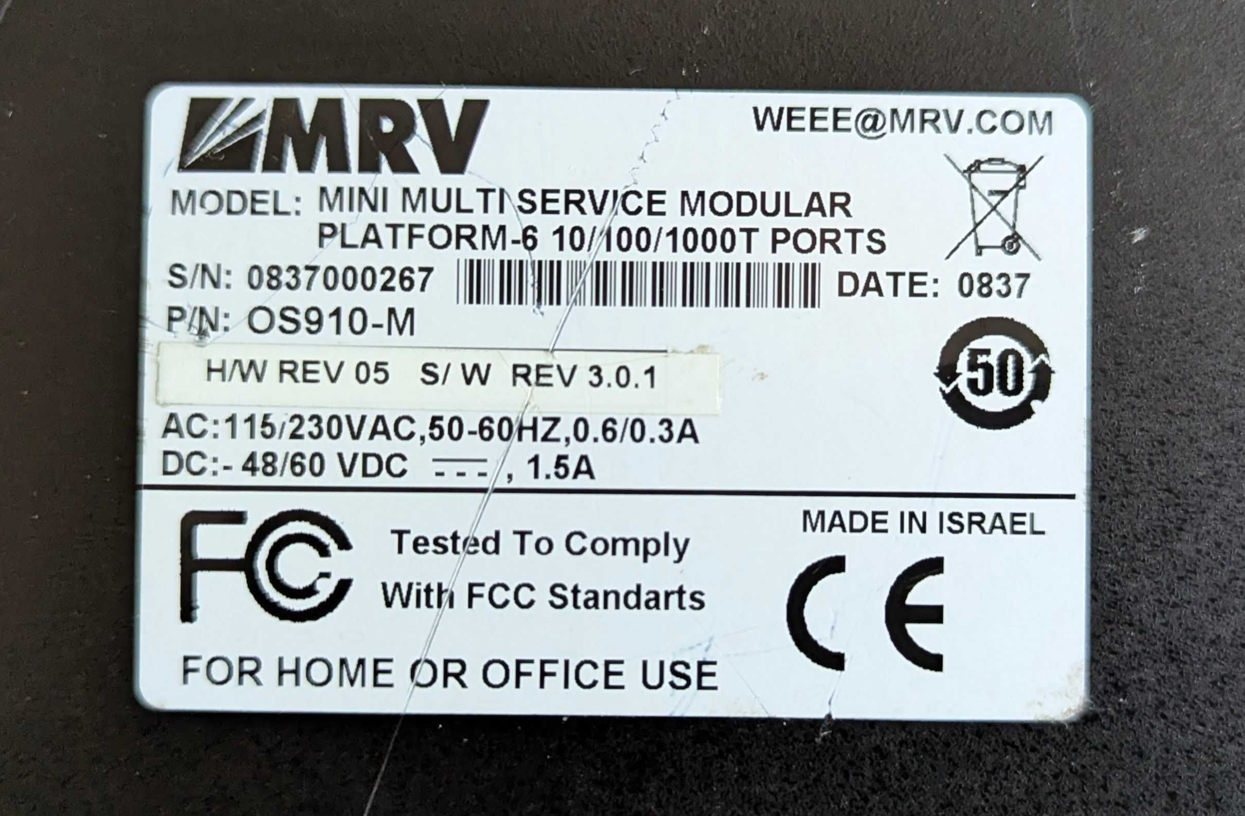 Switch MRV OptiSwitch SFP 906 912 OS910-M OS9048FX-4Gc