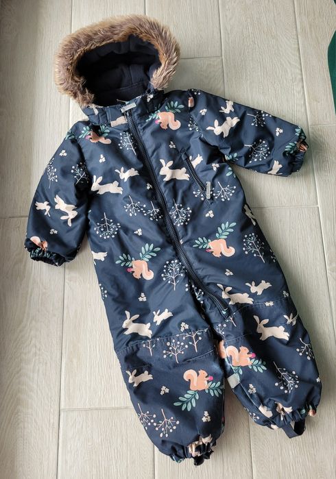 Granatowy jednoczęściowy kombinezon zimowy we wzory zwierzęta las H&M