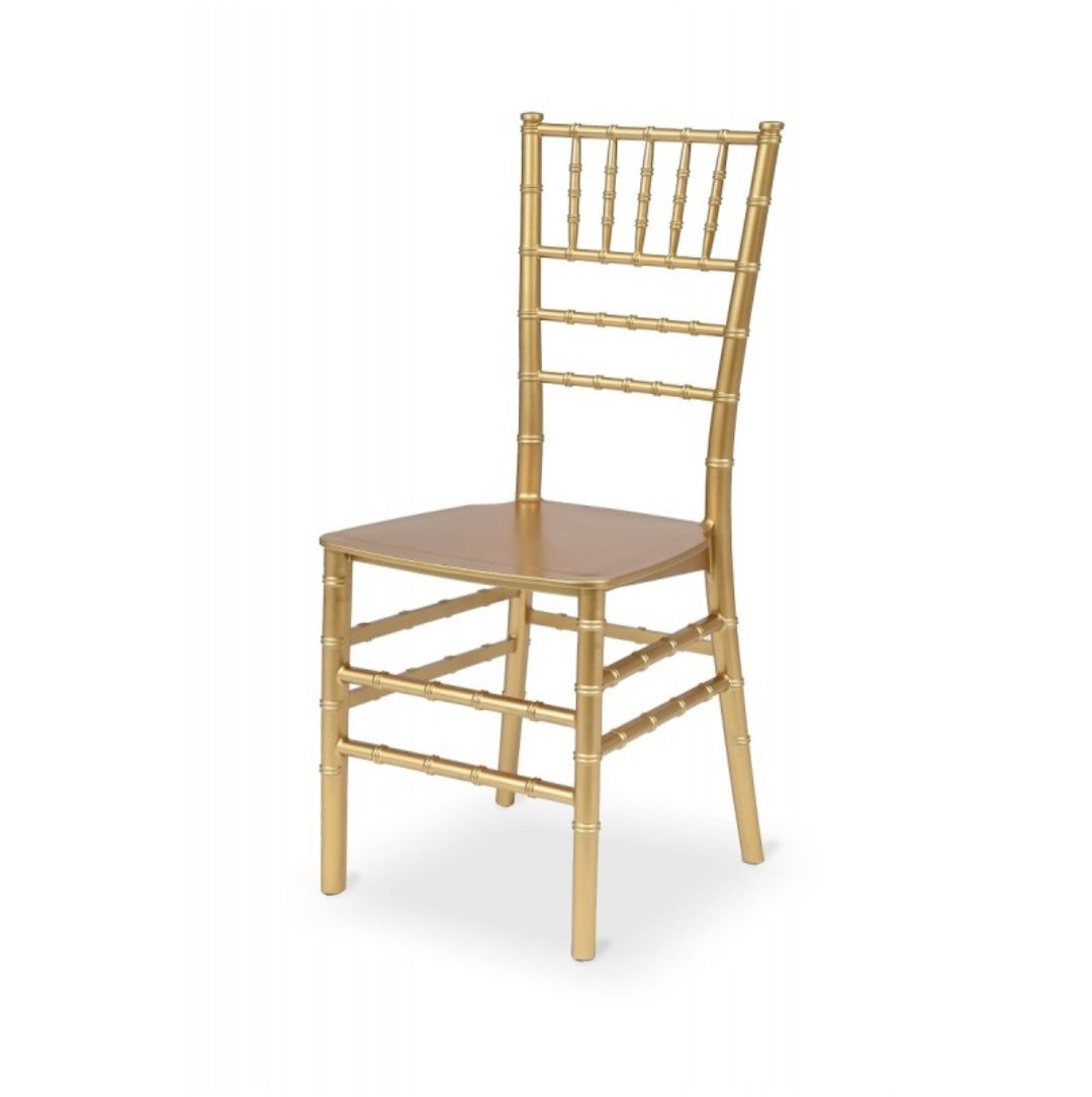 Krzesła krzesło Chiavari złote, stoły.