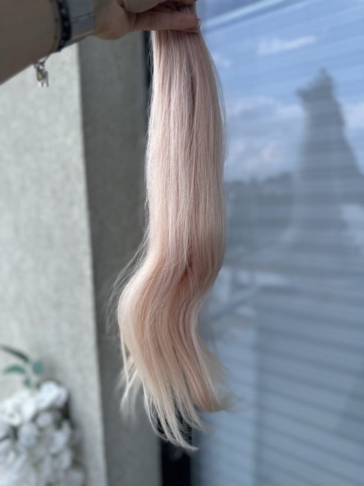 Włos naturalny róż 80g/ 48 cm