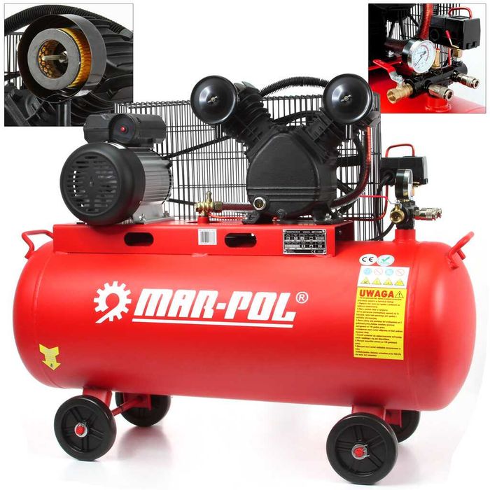 Kompresor Sprężarka 100L V 2 Tłoki MAR-POL + Zestaw