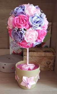 Kolorowe drzewko z róż stroik w doniczce na Dzień Matki - handmade