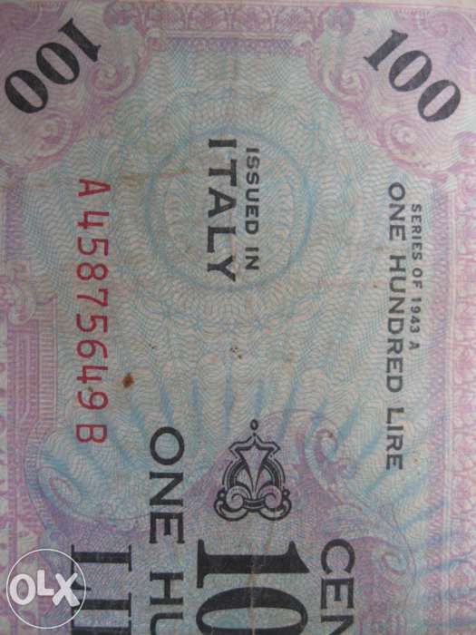100 Lire - Allied Military Currency - Nota de colecção - 1943 - 2ª Gra