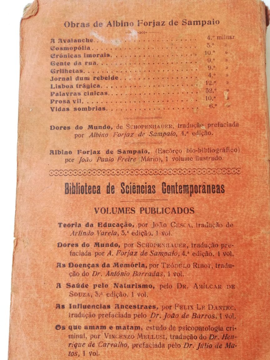 Livro "A Teoria da Educação", ano de 1923