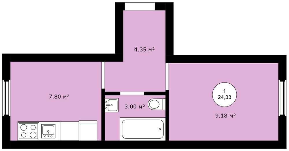 1-кім роздільна 18.5м2 | Газ | Центральні коммунікації | Aura Building