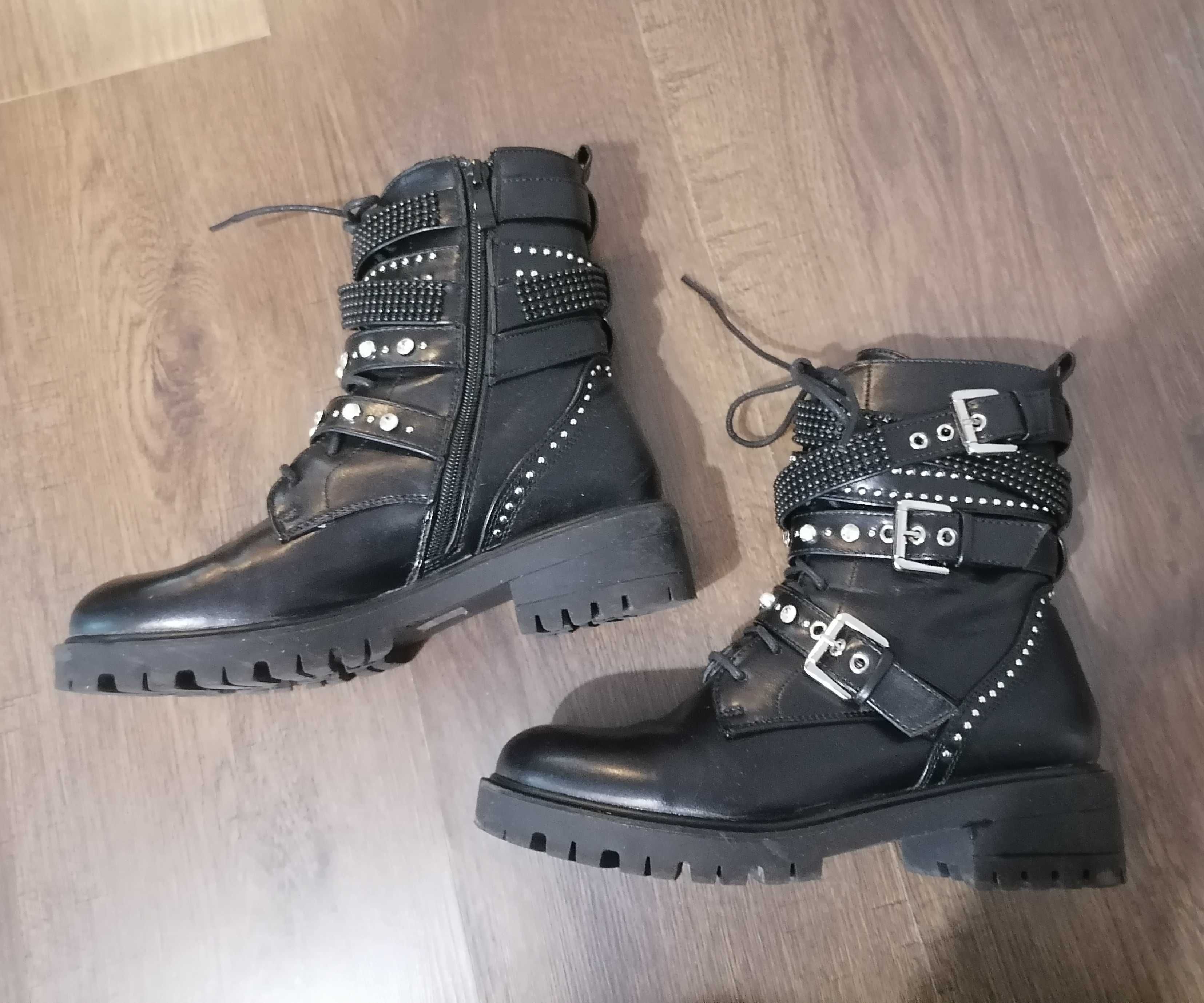 Botki workery sztyblety cyrkoniami koraliki 38 jak nowe