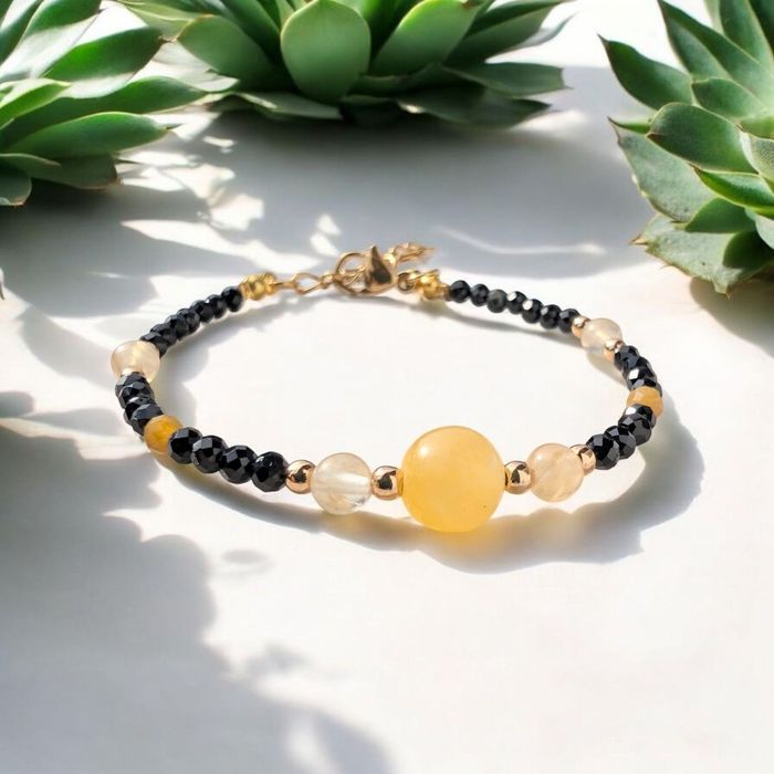 Elegancka bransoletka czarny turmalin cytryn ochrona bogactwo