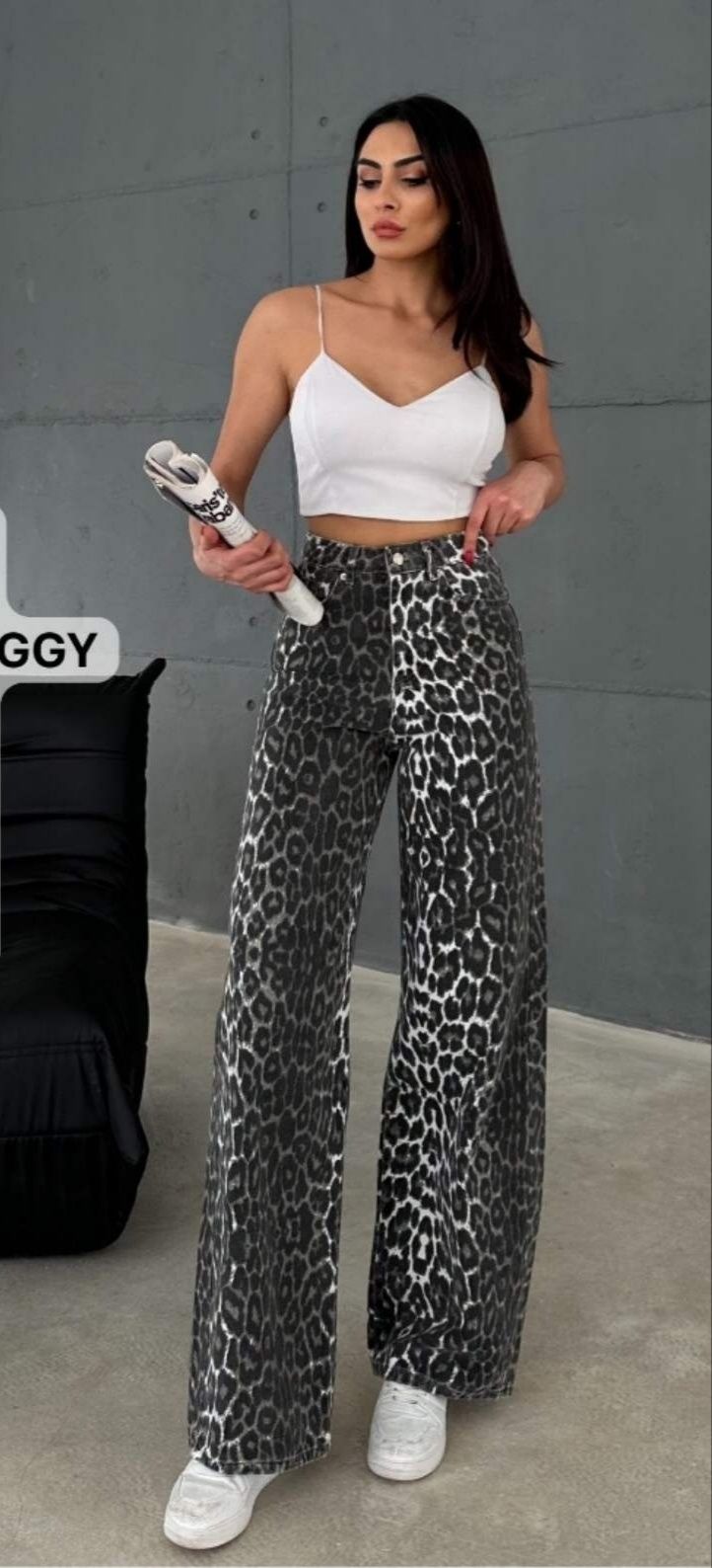 Женские леопардовые широкие джинсы Багги джинси палаццо