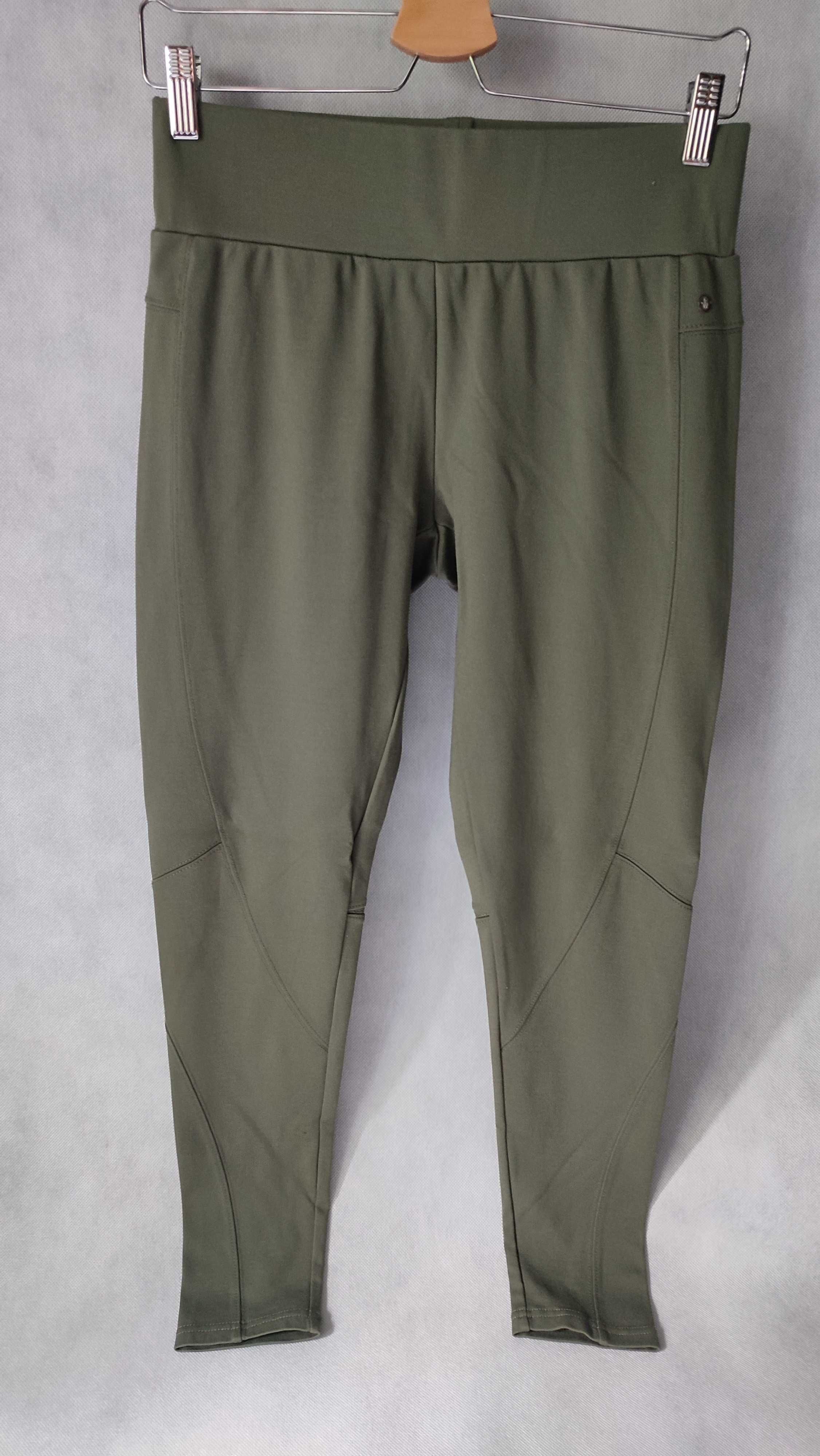 Bawełniane legginsy damskie khaki klasyczne długie nogawki rozmiar L