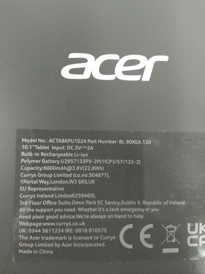Планшет Acer Actabkpu 1024
