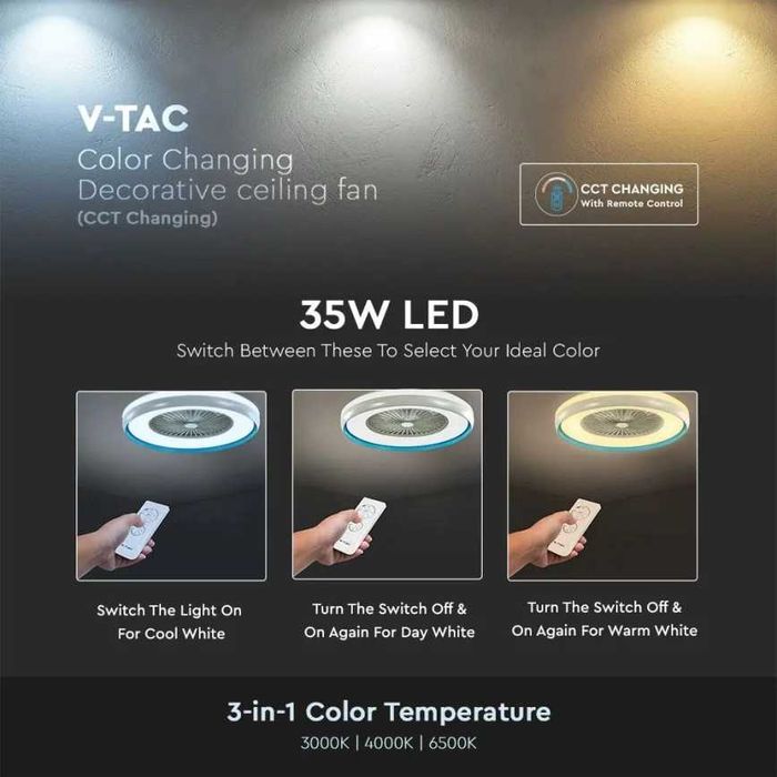 Wentylator Sufitowy V-TAC  Wbudowany 45W LED 3000lm + Pilot