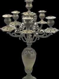 Świecznk kandelabr na 6 świec mosiądz,kamień dekoracyjny wys 45 cm