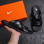 Мужские шлепанцы Nike черные, кожаные шлепки найк