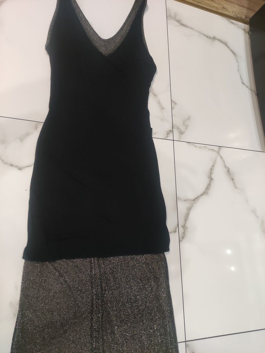 H&M sukienka MIDI ze złotą nitką M rozporek z przodu święta sylwester