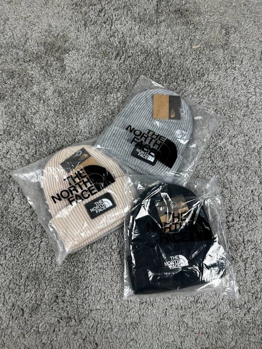 Шапка The North Face чорна/ сіра шапка тнф/ бежева зимня шапка tnf