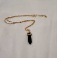 Piękny łańcuszek naszyjnik medalik kamień czarny na szczęście amulet