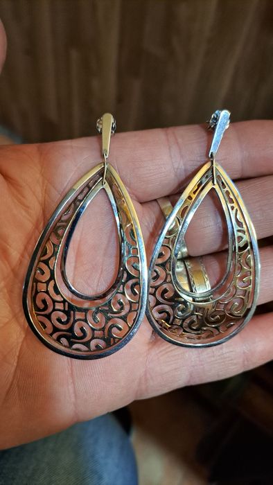 Brincos vistosos em prata contrastada.