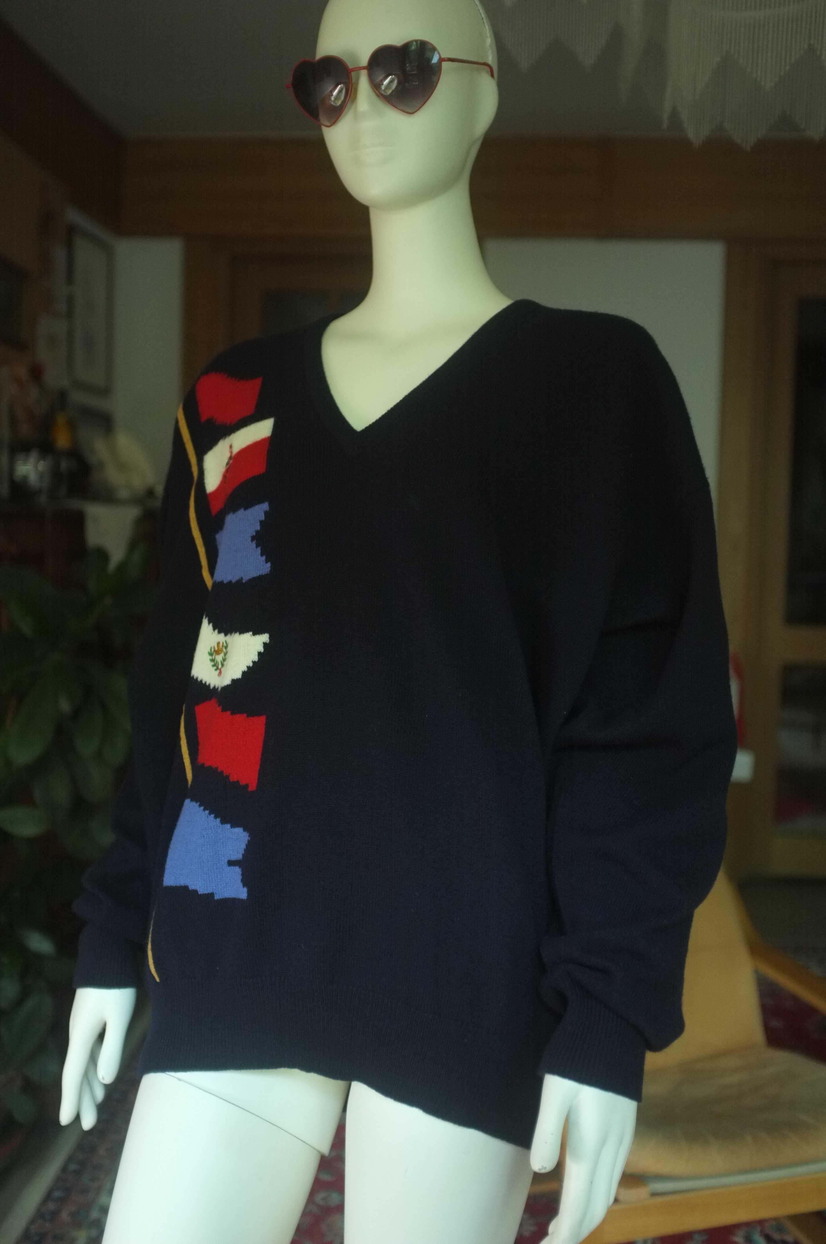 Szkocki granatowy luksusowy wełniany sweter real vintage
