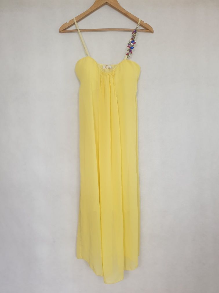 Letnia żółta sukienka z kamieniami S/M