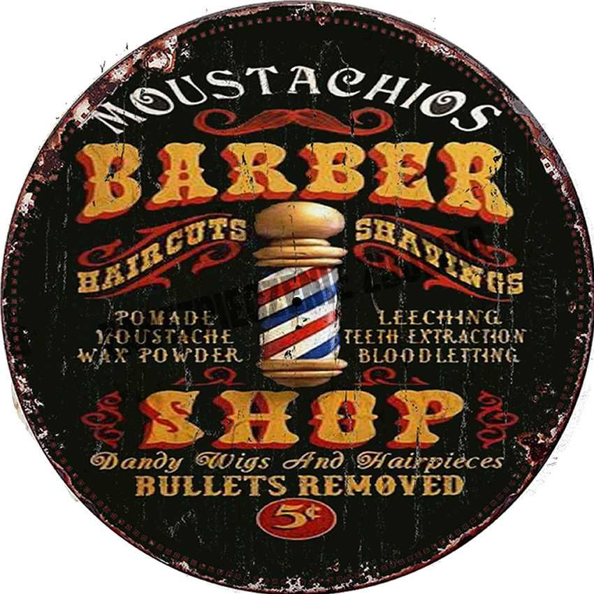 Szyld metalowy KLASYCZNY BARBERSHOP Ø30 cm – vintage styl