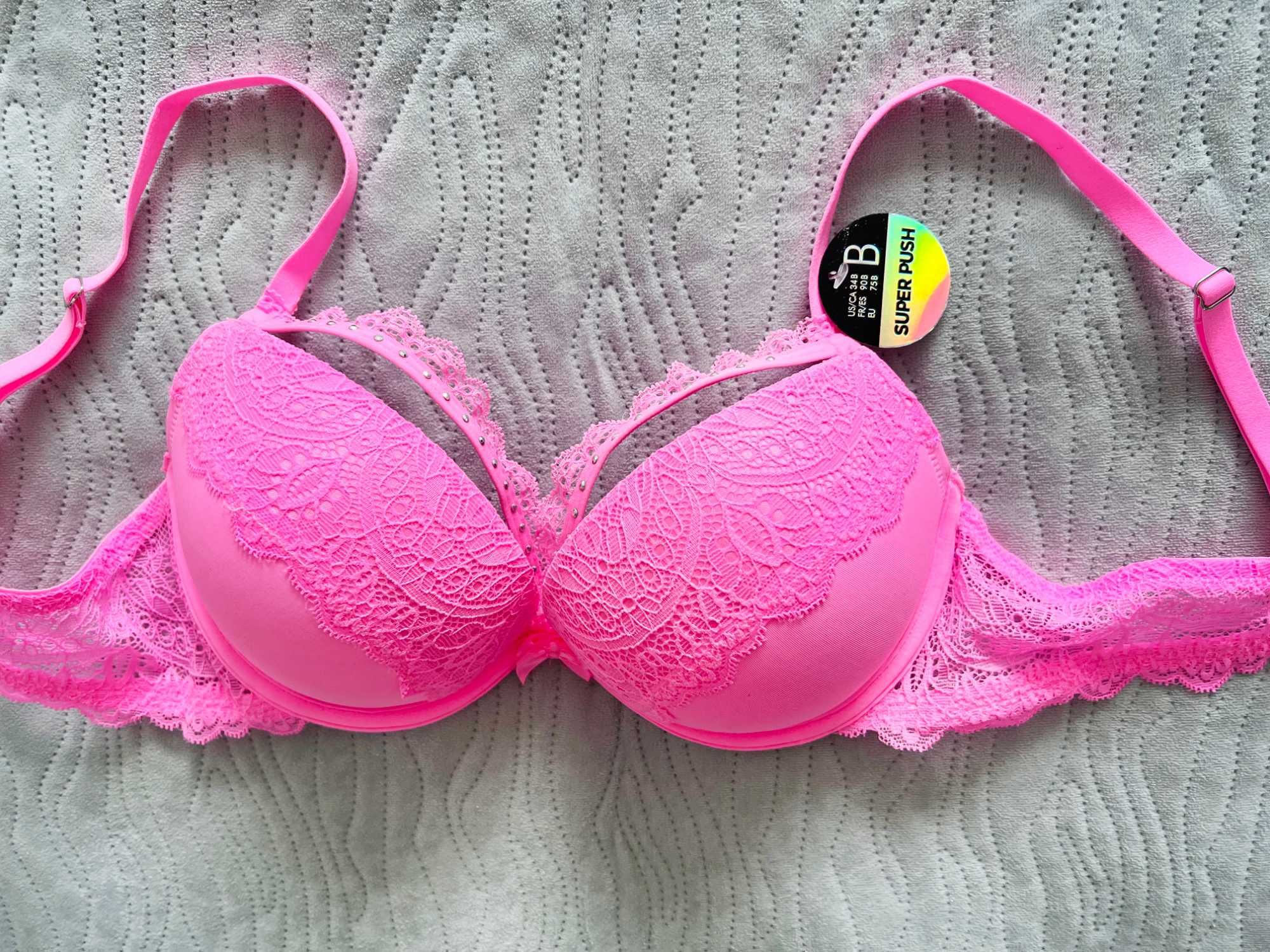 New Yorker Stanik rozowy neon barbie Super pushup 75 B