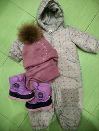 Зимовий комбінезон gap для дівчинки,шапка,снуд,термо чоботи дитячі