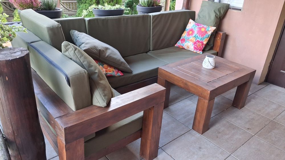 Narożnik ogrodowy meble ogrodowe drewno sofa 3, 2 i 1 osobowa