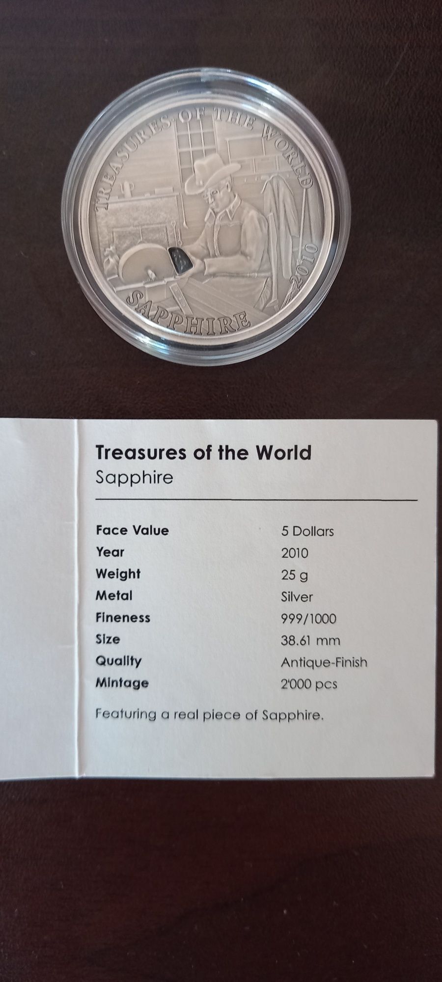 Moneta Treasure of the world sapphire Skarby świata szafir 5 dolarów
