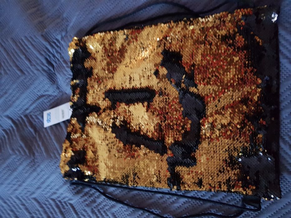 Worek cekiny plecak błyszczący złoty czarny nowy z metką