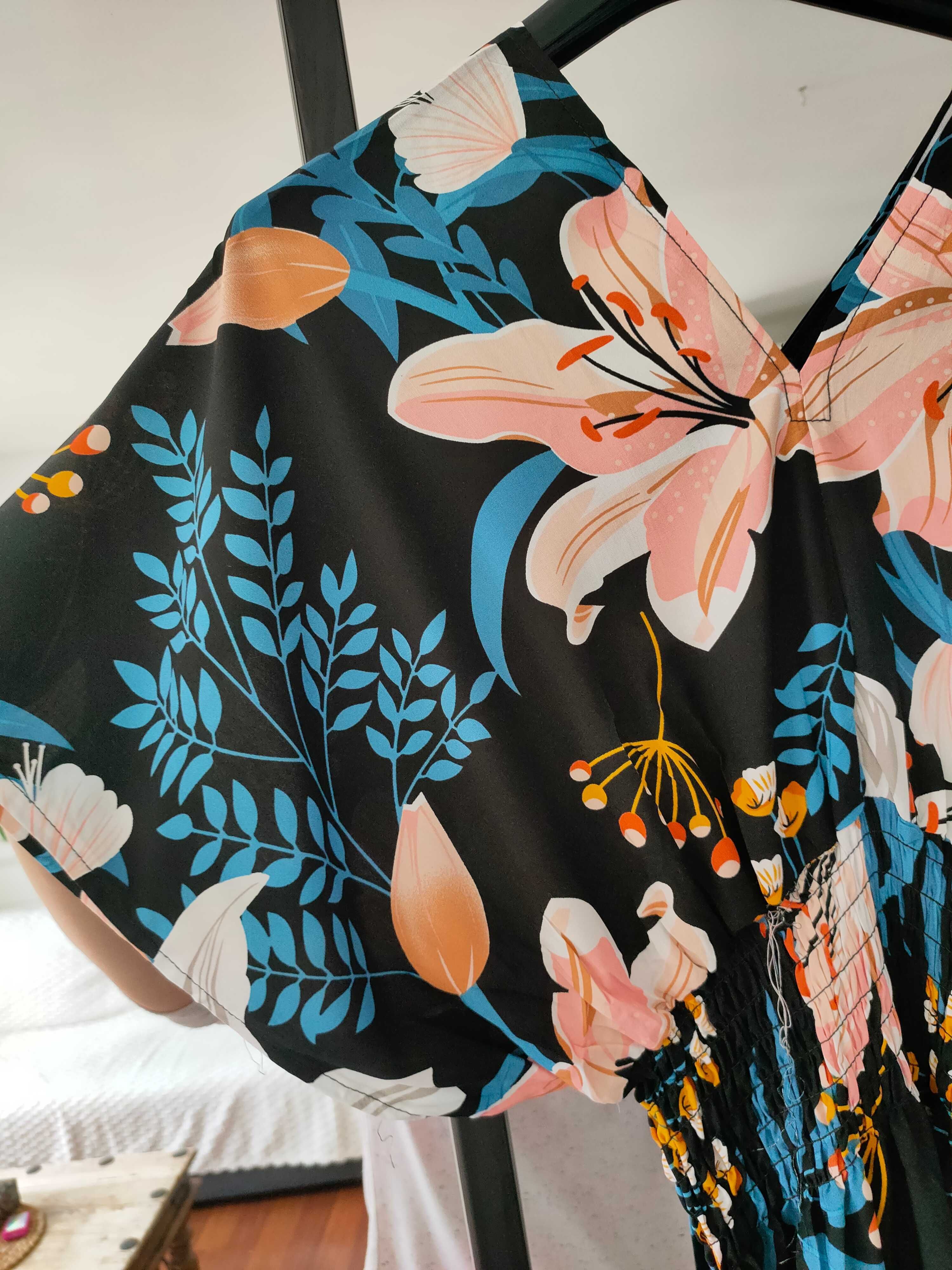 Mega sukienka na lato midi maxi kwiaty lilie L / XL