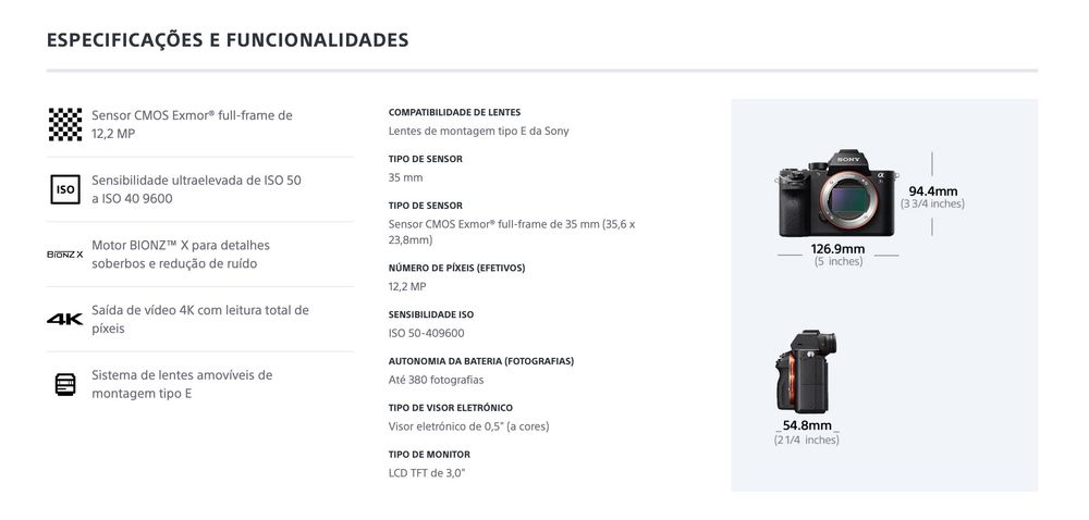 Câmara Full Frame Sony Alpha 7S I