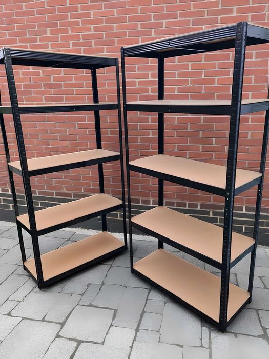 Стелаж металевий 180×90×40 90×60×30 — чорний оцинкований МДФ полицями