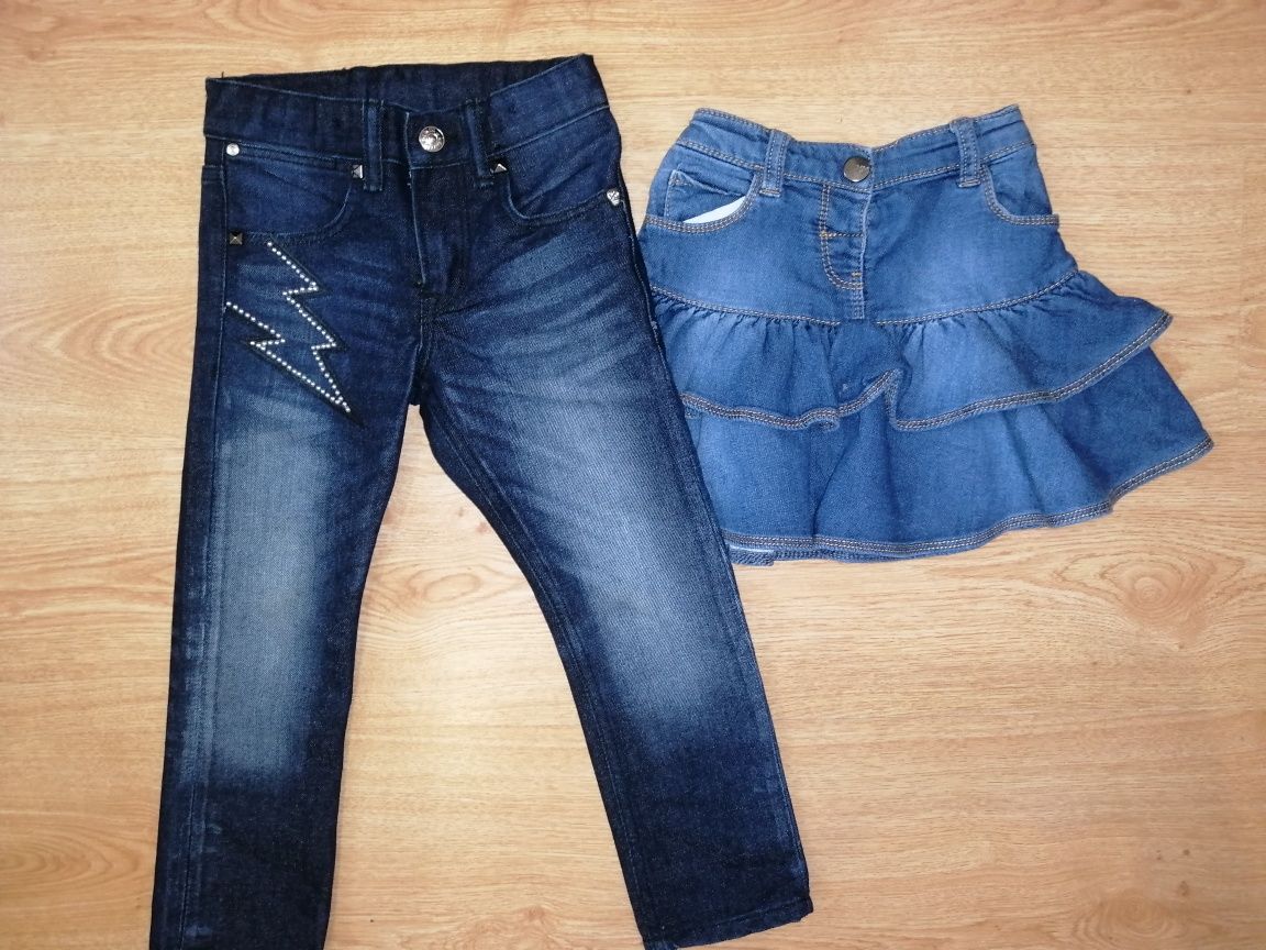 Джинсы джинси узкачи штаны штани H&M и джинсовая юбка юбочка джинсова