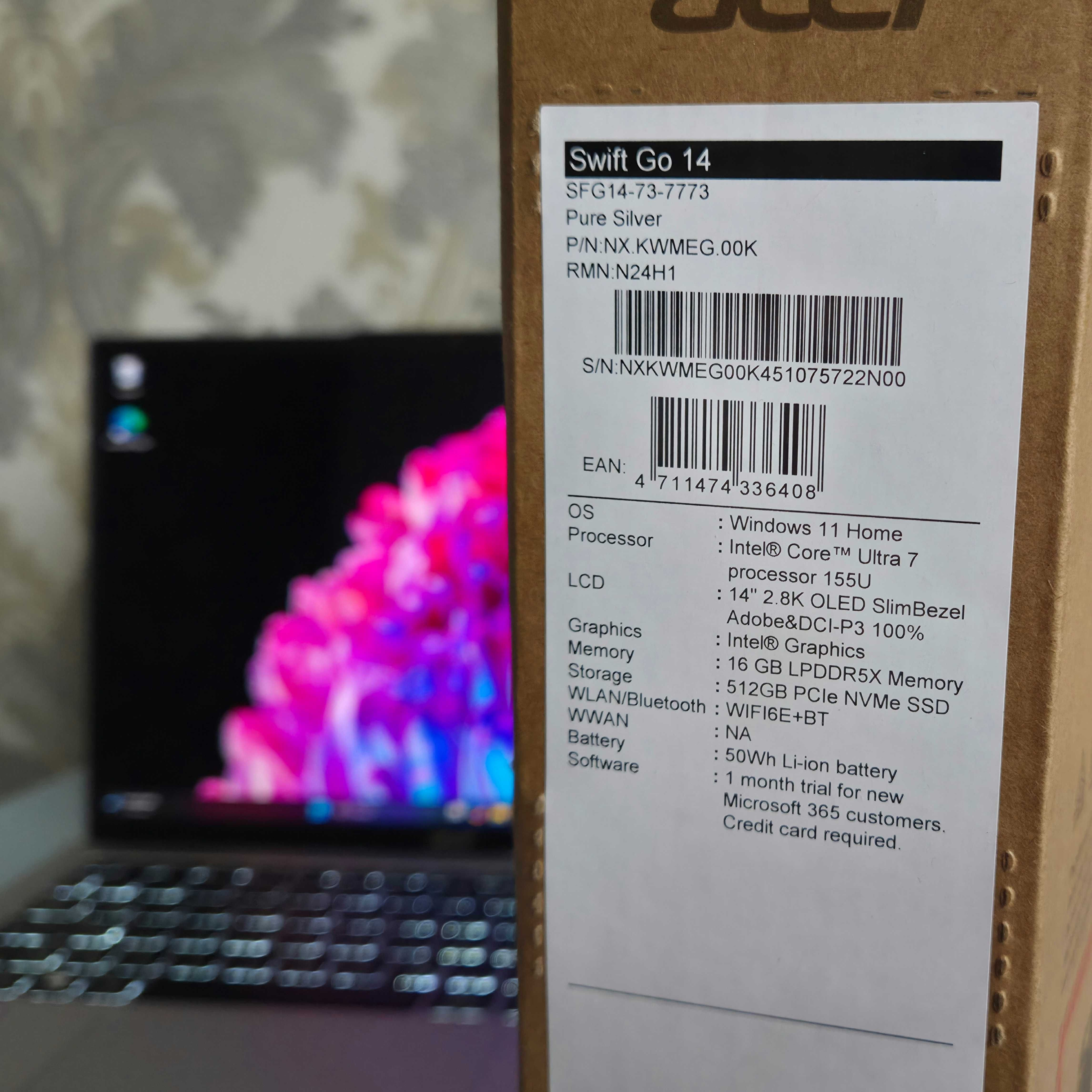 Acer Swift Go 14" 2,8K OLED - Ultra 7 155U - 16Gb - 512Gb