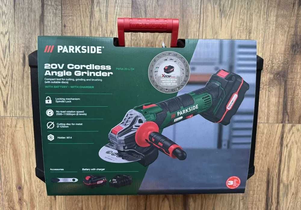 Zestaw PARKSIDE Akumulatorowa szlifierka kątowa 20 V - NOWY