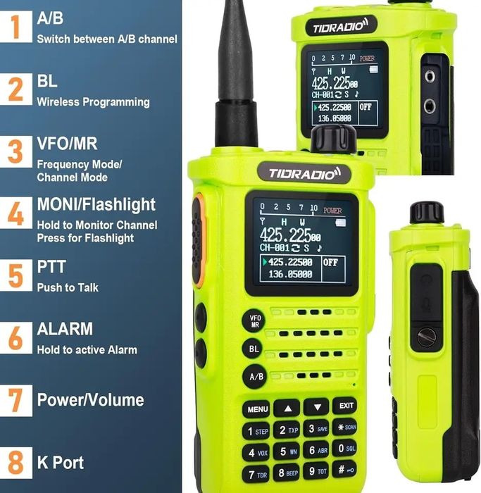 Tidradio TD-H8 VHF UHF 10w Type-C Bluetooth ресивер трансивер 2500 mAh