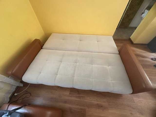 Rozkładana skórzana kanapa /sofa firmy bugajski kolor beżowa