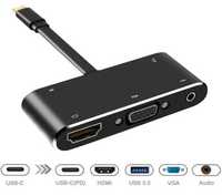 5в1 Адаптер-хаб 4K USB Type-C USB 3.1->HDMI+USB 3.0 +VGA +3.5 мм джек