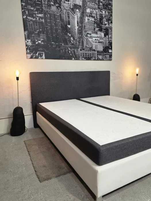 Łóżko sypialniane 180x200 biało-szare z materacem | Transport GRATIS