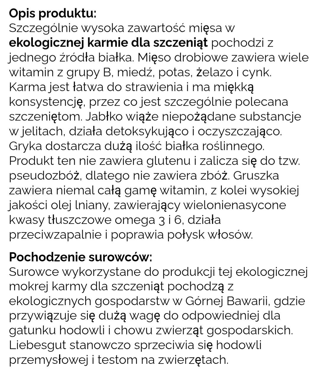 24x400g 80% Mięsa Karma Premium Liebesgut BIO dla psa tylko z ekologic